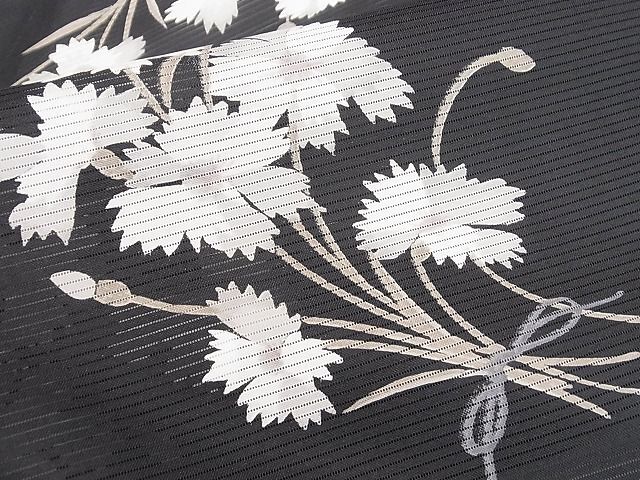  flat peace shop 2# summer thing fine pattern .. flower writing black ground ... kimono unused DAAE1402yyy