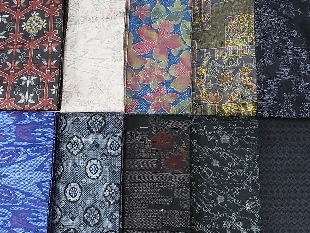 平和屋■1円 大島紬 まとめて 10点 花柄 割り込み絣 7マルキ など 着用可能多数 未使用品あり 全て正絹 sw838