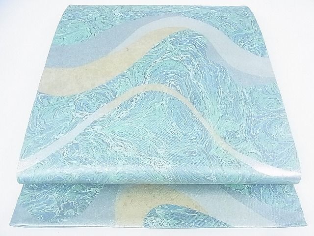 平和屋2■六通柄袋帯　墨流し文様　金銀彩　引箔　逸品　DAAH1146sa