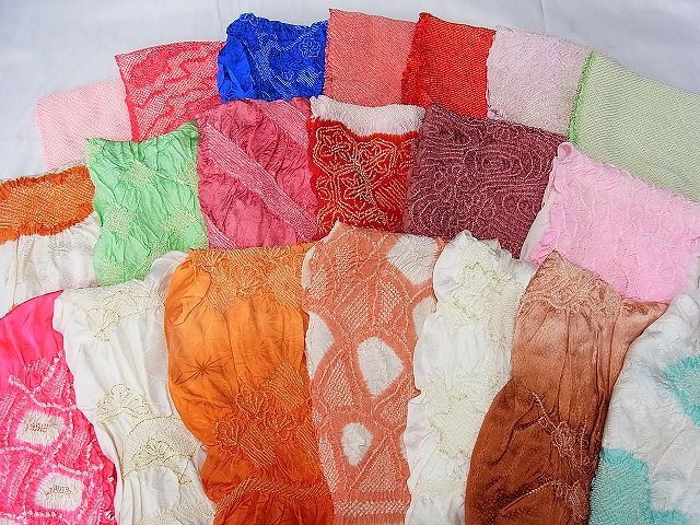 平和屋-こころ店■和装小物　上質な帯揚げ20枚セット　総絞り　中抜き　流水花文　舞扇文　暈し染　逸品　未使用品有　AAAJ6872Azi