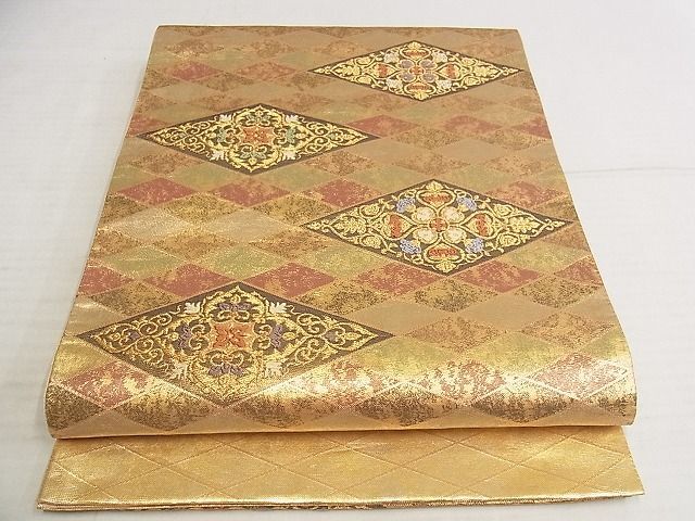 平和屋-こころ店◎佐賀錦　六通太鼓柄袋帯　唐織　花菱文　金糸　正絹　逸品　AAAJ5824Apf