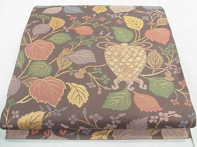 平和屋1◎全通柄　本袋帯　陶器枝花文　金糸　逸品　CAAE2159yk