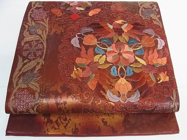 平和屋2■中国三大刺繍　スワトウ刺繍　汕頭刺繍　太鼓柄袋帯　正倉院花鳥文　金糸　逸品　DAAG2520ic