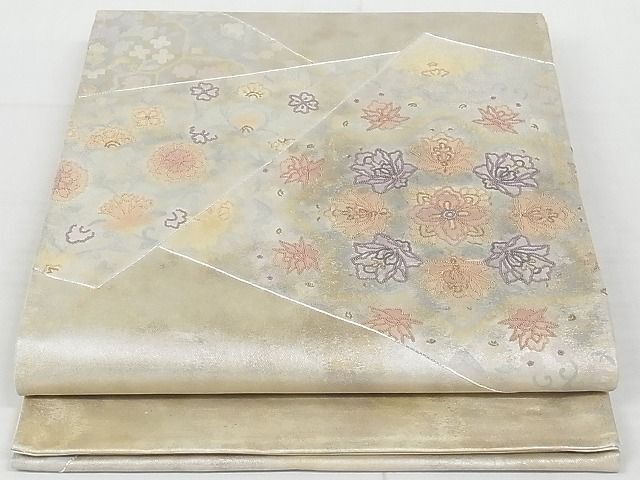 平和屋-こころ店◎中国三大刺繍　相良刺繍　六通太鼓柄袋帯　駒刺繍　切嵌花文　金糸　引箔　正絹　逸品　AAAJ4276Ast