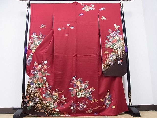 平和屋1■豪華振袖　花車舞蝶文　暈し染め　金彩　逸品　CAAF5079hy