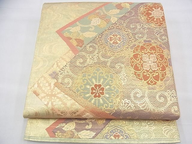 平和屋野田店◎佐賀錦　六通柄袋帯　唐織　正倉院唐草文様　金糸　逸品　BAAH8475fk