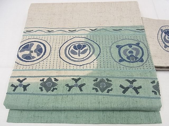 平和屋-こころ店■総刺繍　九寸名古屋帯　中国三大刺繍　汕頭刺繍　スワトウ刺繍　相良刺繍　紬地　花間道　正絹　逸品　AAAH3442Asg