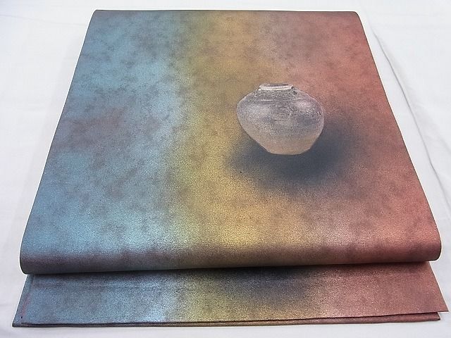 平和屋野田店◎太鼓柄袋帯　手描き　陶器文様　金銀彩　引箔　逸品　BAAI3892ea