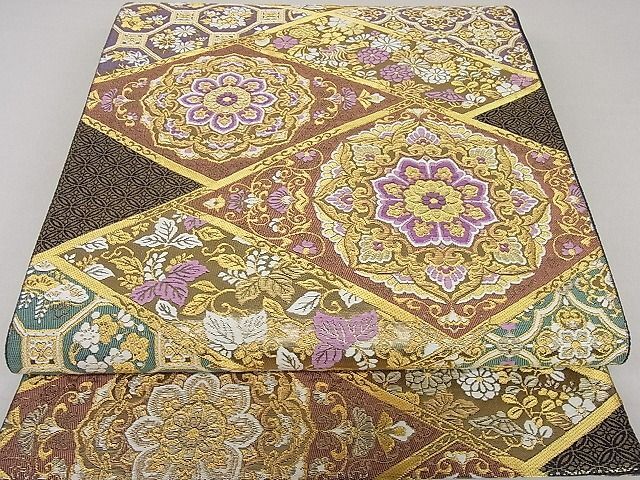 平和屋2■京の名門　じゅらく謹製　帝王紫　六通柄袋帯　唐織　正倉院花文　金糸　逸品　DAAE2646ps