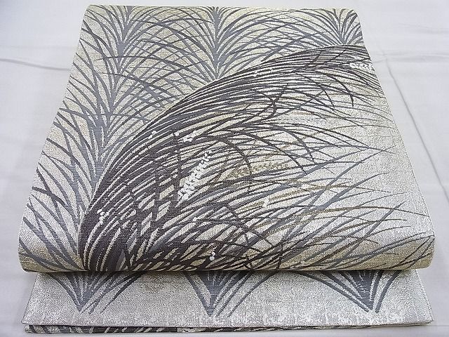 平和屋野田店◎全通柄袋帯　芝草文　金糸　逸品　BAAI3856ea