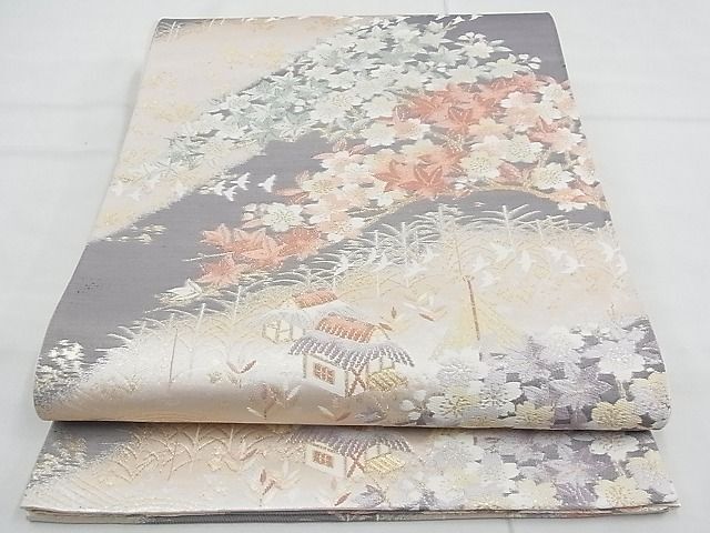 平和屋野田店 六通柄袋帯 唐織 御所解千鳥桜楓文 金糸 逸品