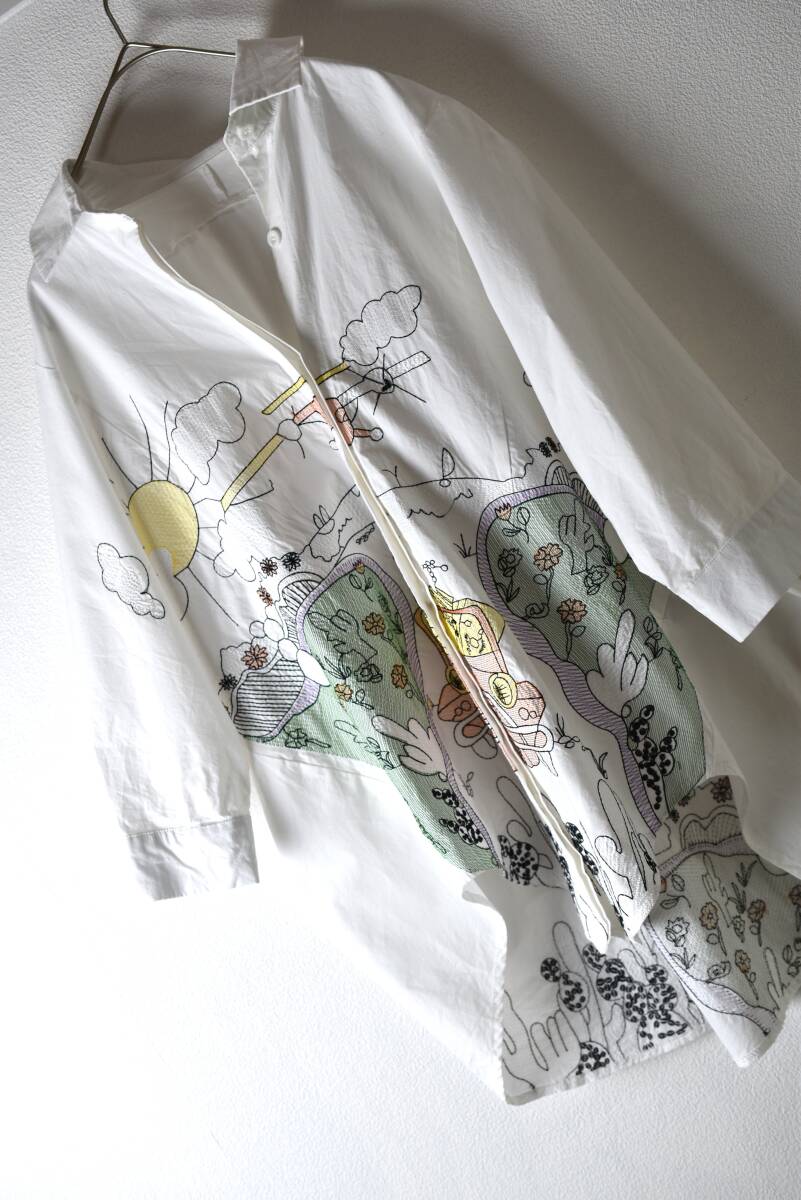 コイビトミサキ koibitomisaki 刺繍柄入り ざっくりワイド幅オーバーブラウスシャツ 