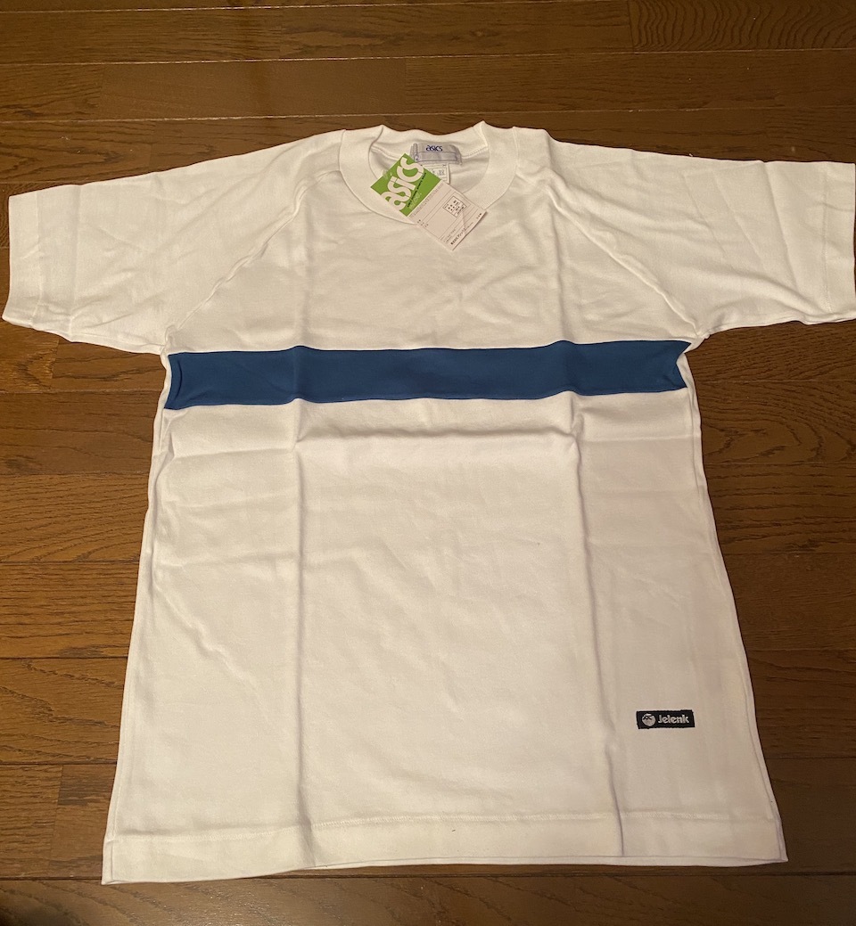 当時物　未使用　デッドストック　アシックス　Asics　ジェレンク　クールネックシャツ　半袖Tシャツ　サイズO KK356