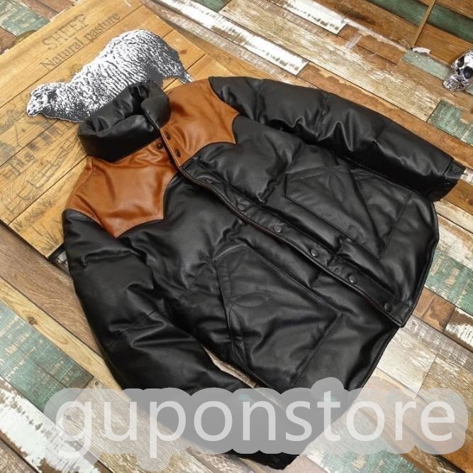 高品質(zhì) メンズ レザーダウンジャケット カウハイド ダウン 本革 カーフスキン男女兼用 防寒 防風(fēng) サイズ選べる　やや光沢感