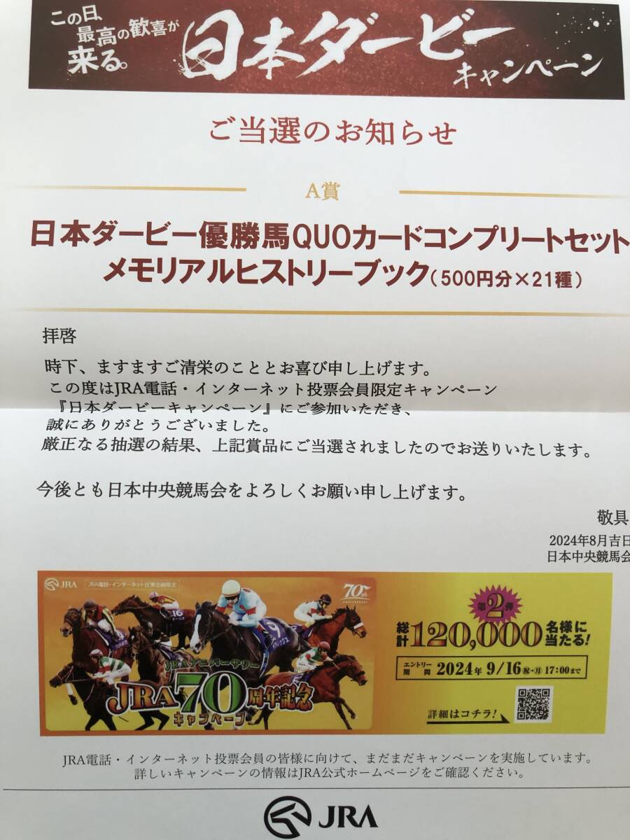 日本ダービー優勝馬 ヒストリーブック(使用済クオカード付) 日本ダービー優勝馬 ヒストリーブック(使用済クオカード付