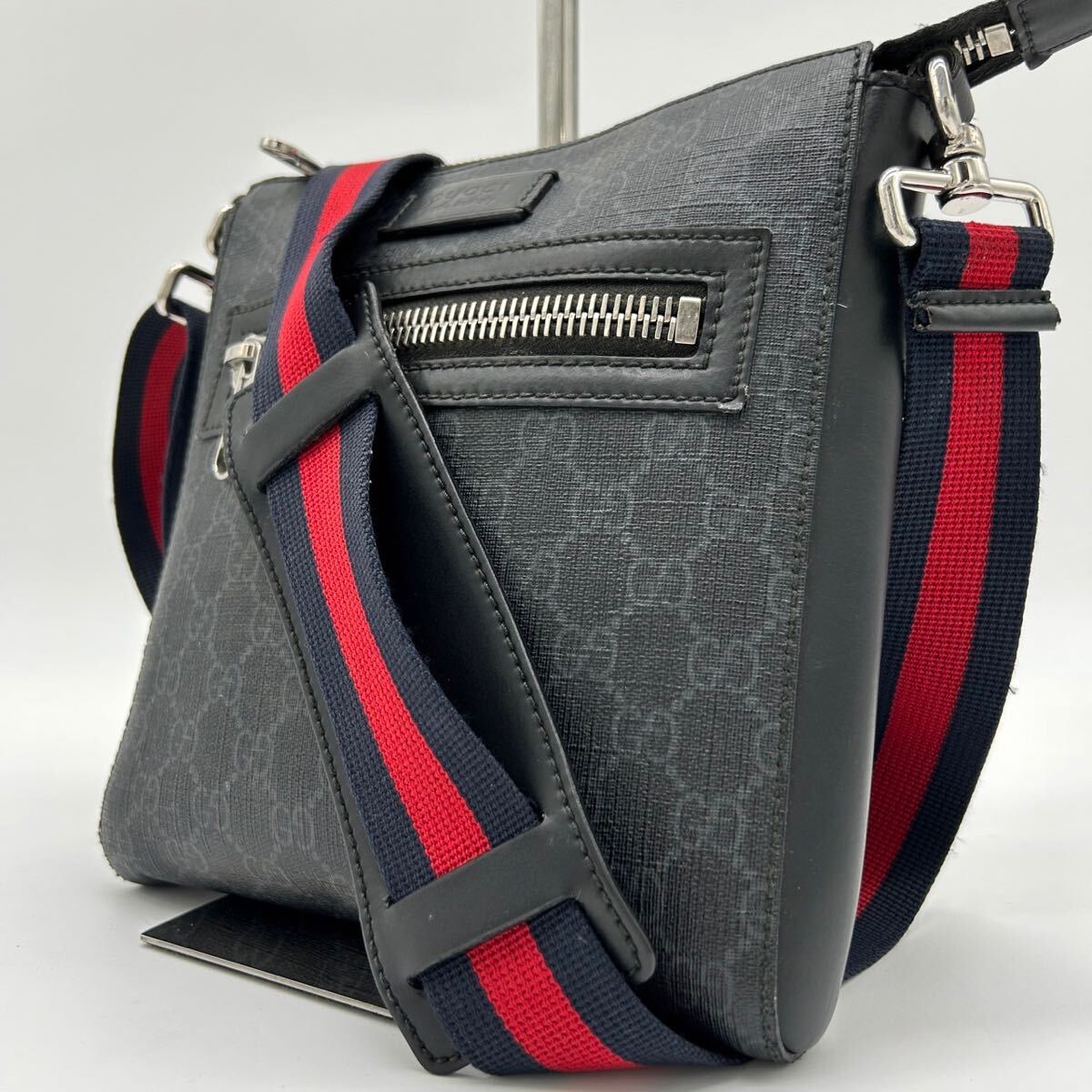 1円〜【美品】グッチ GUCCI GGスプリーム スモールメッセンジャー ショルダーバッグ 523599 ブラック 黒 メンズ レディース 斜め掛け