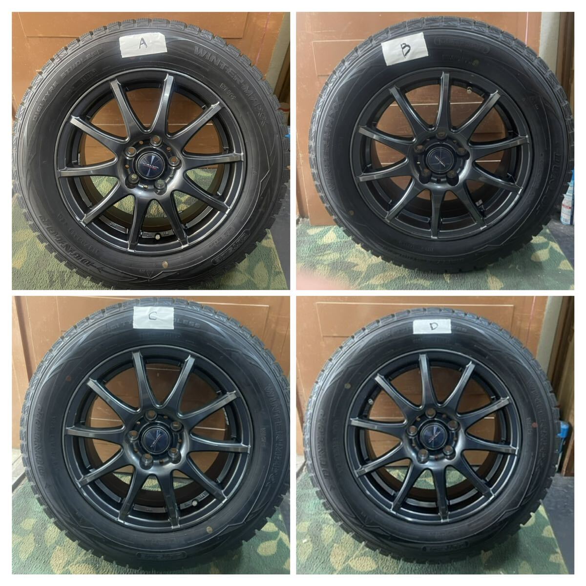 送料込み4本組アルミホィール+スタッドレスタイヤ/wedsVELVA CHARGE/ 16inch6.5Jインセット40・5X114.3/ WM01 215/60R16 95Q 8分山2015年製