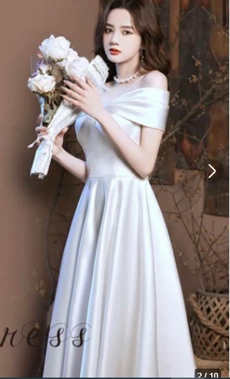 *9 number (M)* satin off shoulder long height dress (OPN1048)