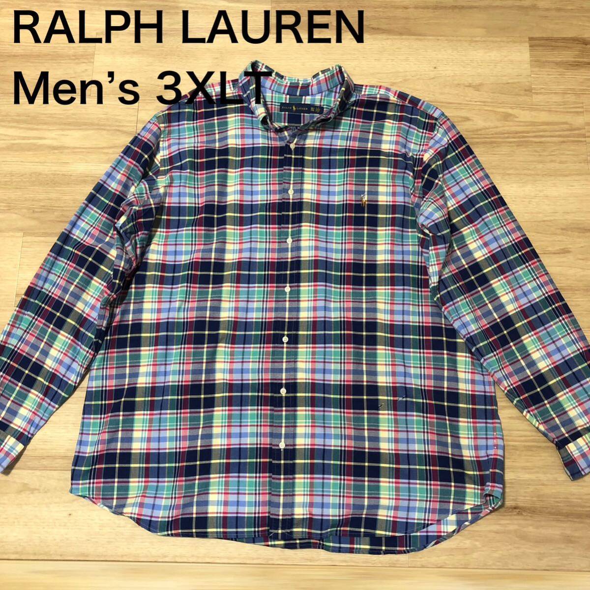 やや傷ありRALPH LAUREN 長袖シャツ 青緑赤黄チェック柄 メンズ やや傷ありRALPH LAUREN 長袖シャツ 青緑赤黄チェック柄 メンズ