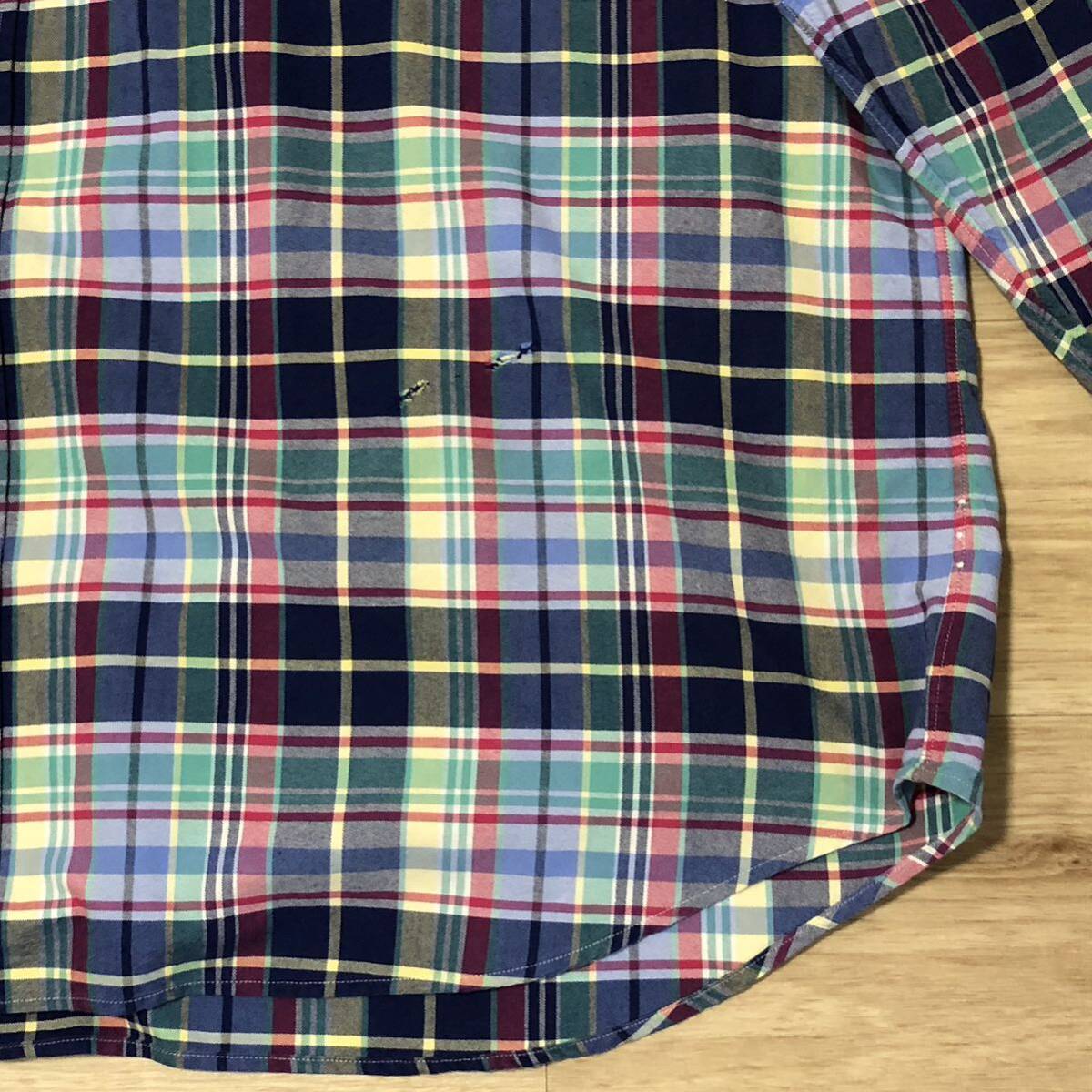 やや傷ありRALPH LAUREN 長袖シャツ 青緑赤黄チェック柄 メンズ やや傷ありRALPH LAUREN 長袖シャツ 青緑赤黄チェック柄 メンズ