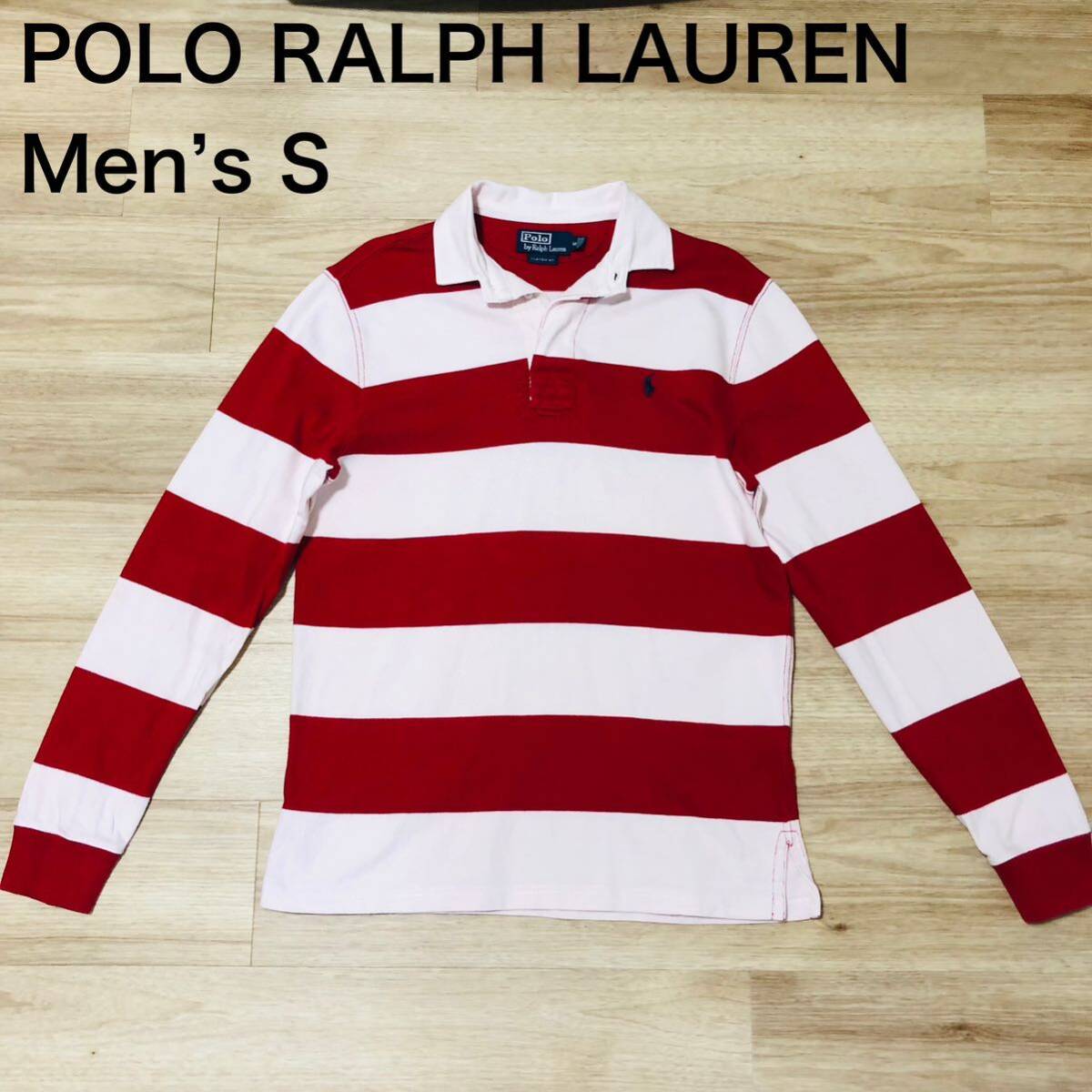 POLO RALPH LAUREN やや厚手長袖ポロシャツ 赤白ボーダー柄 POLO RALPH LAUREN やや厚手長袖ポロシャツ 赤白ボーダー柄