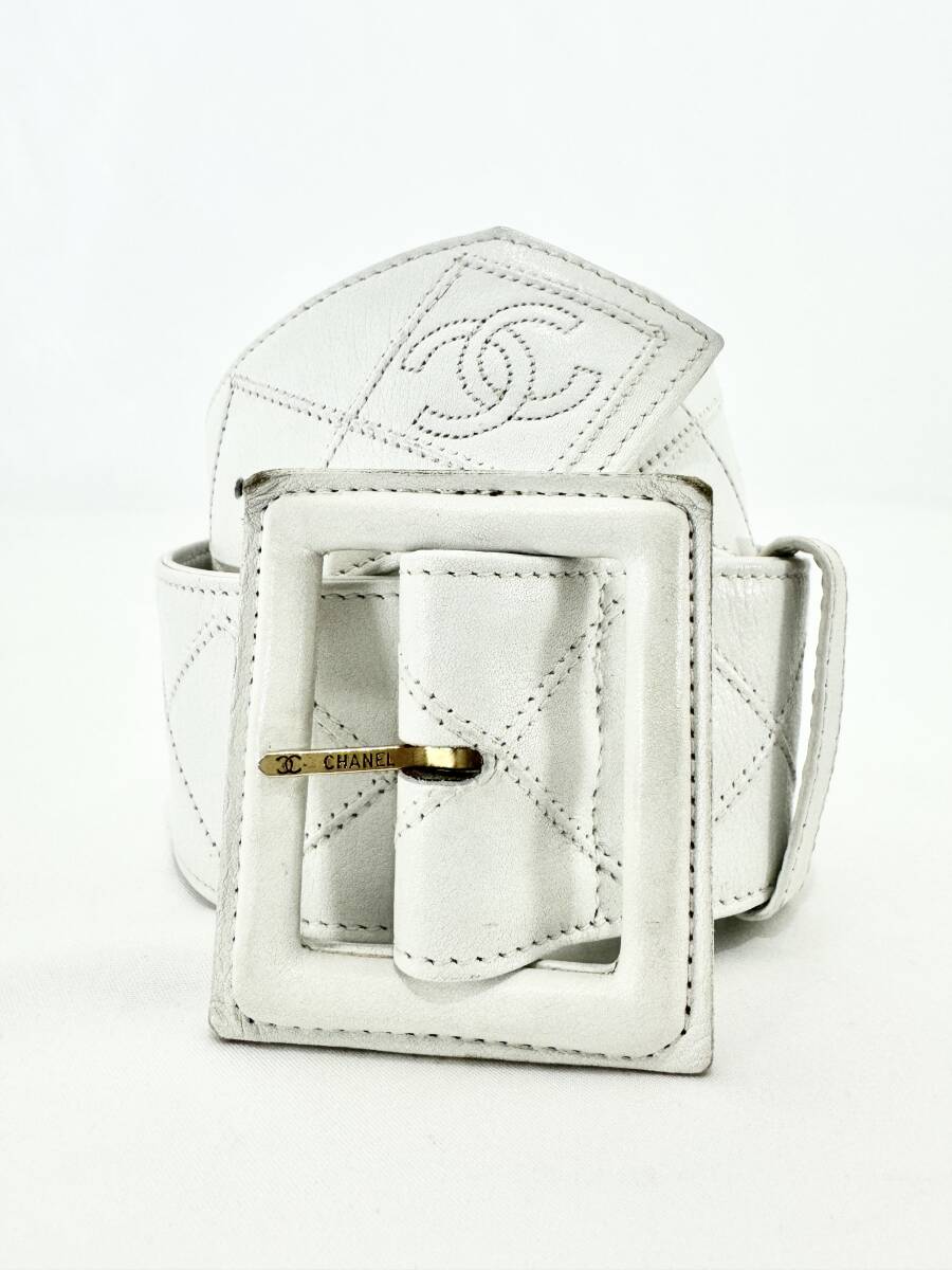 6H1103 [ genuine article guarantee ] Chanel belt matelasse Bicolore leather white here Mark Logo 80/32 lady's men's CHANEL