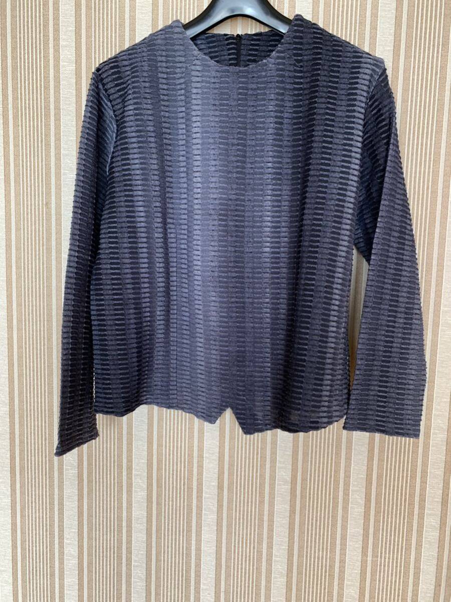 中古　レディース　長袖　後ろファスナーブラウス　L ブルーグレー_画像1