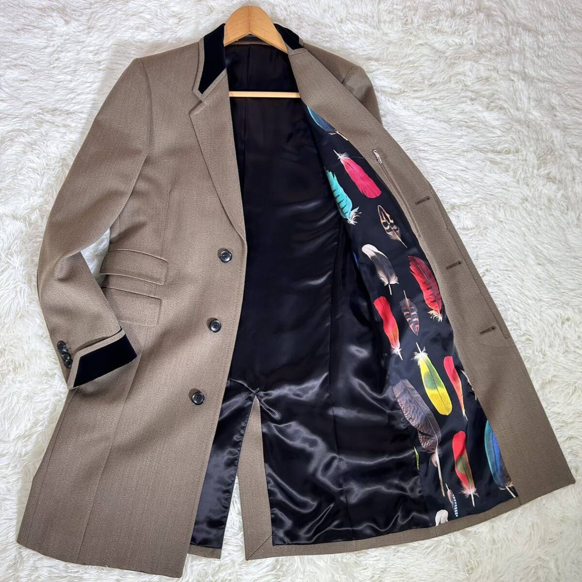 極美品 濯げる カシミヤ100%】チェスターコート 花柄 ポール 極美品 濯げる カシミヤ100%】チェスターコート 花柄 ポール