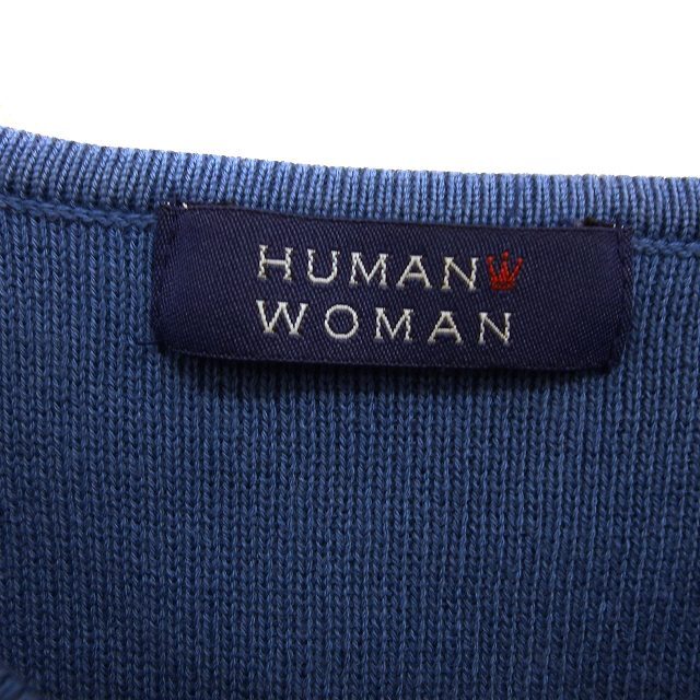  Human Woman HUMAN WOMAN cardigan knitted rib cropped pants ratio wing tailoring cotton cotton wide long sleeve M blue blue /NT15 lady's 