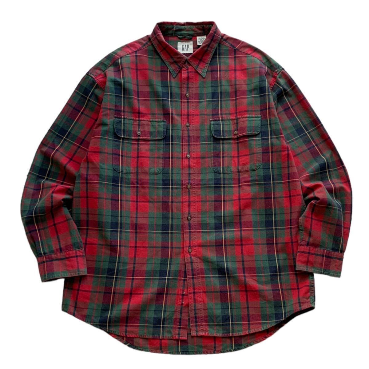90's OLD GAP ロングスリーブシャツ オックスフォード チェック ワーク ビンテージ オールド ギャップ 長袖