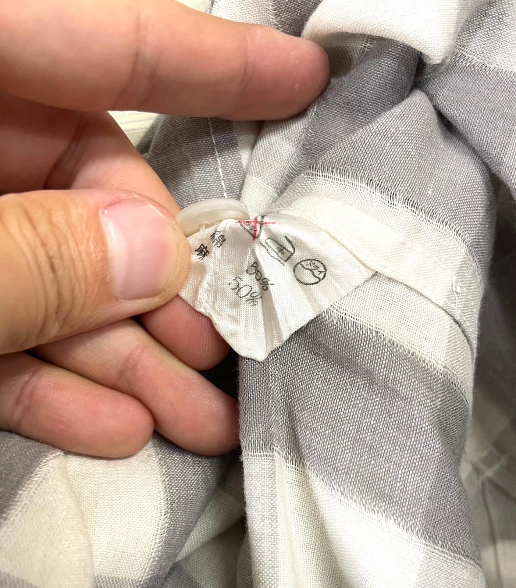 ヴィンテージ ISSEY MIYAKE イッセイミヤケ バンドカラー 長袖 シャツ ギンガムチェック コットン×リネン メンズM 古著