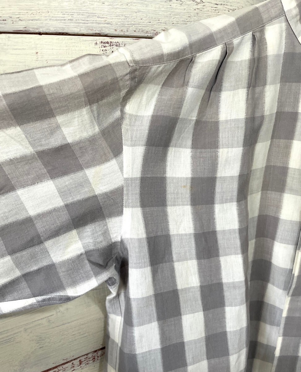 ヴィンテージ ISSEY MIYAKE イッセイミヤケ バンドカラー 長袖 シャツ ギンガムチェック コットン×リネン メンズM 古著