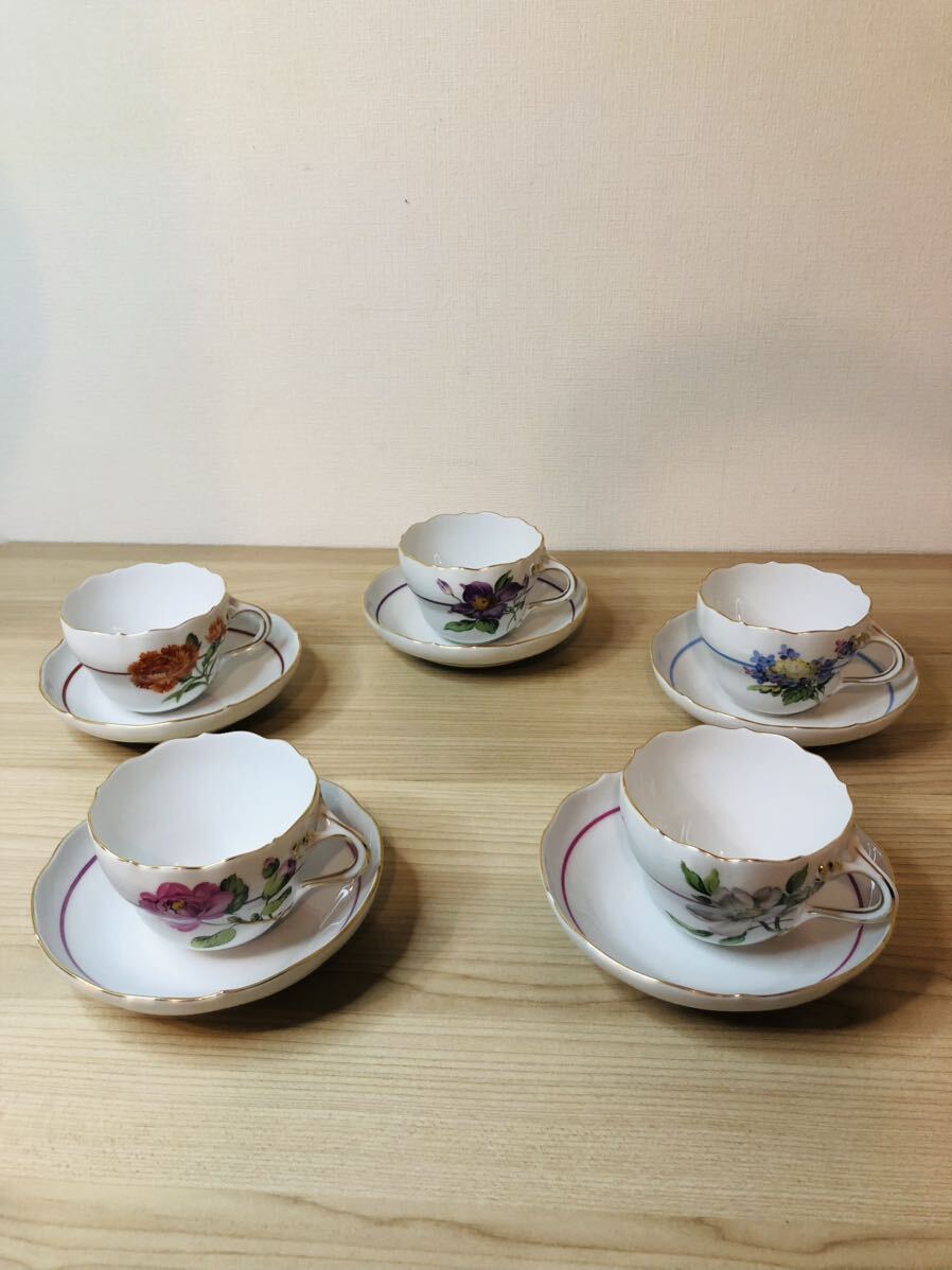 ◯ Meissen マイセン 039310 クリスマスローズ等ベーシックフラワー カップ＆ソーサー 5客
