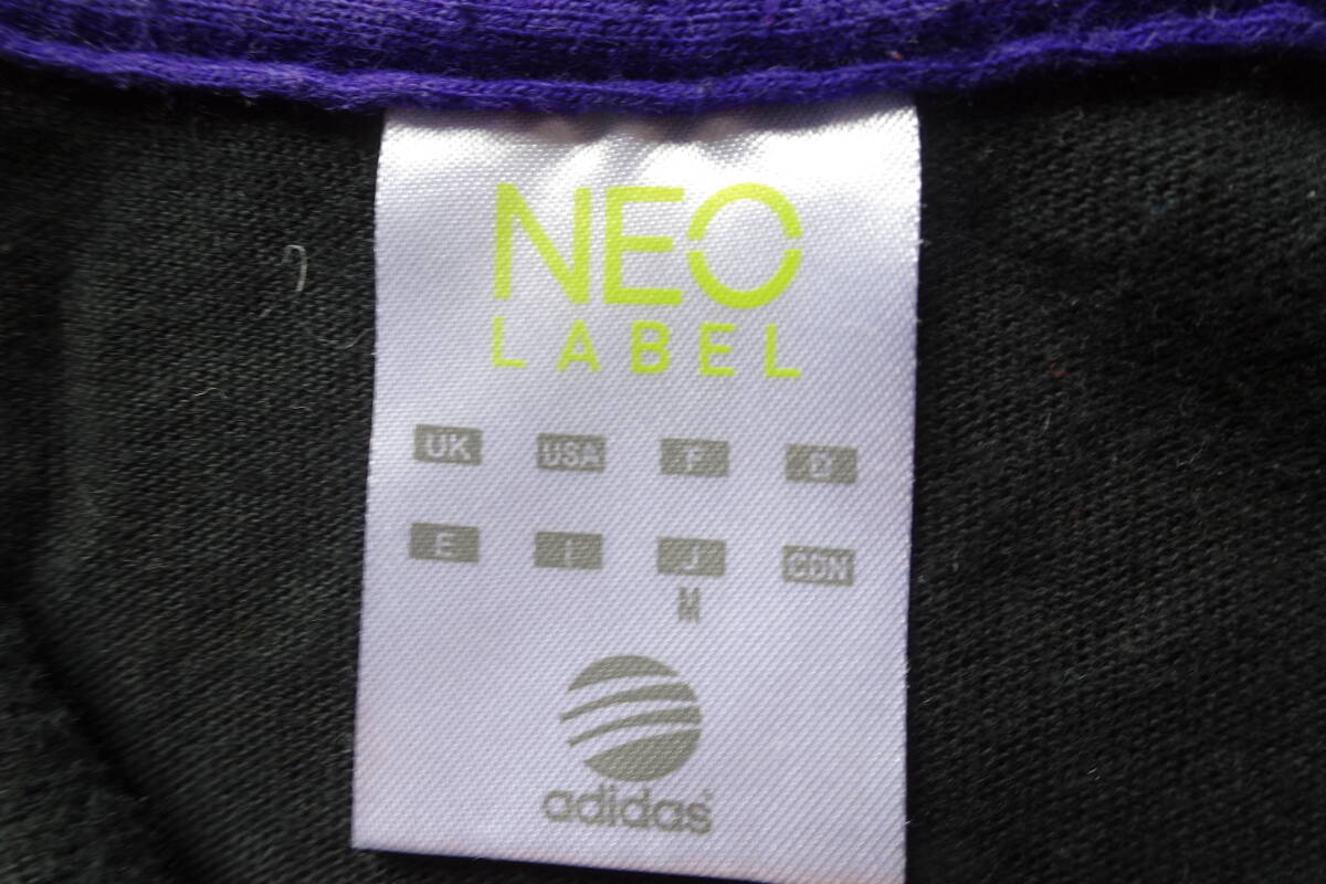 adidas NEO LABEL/アディダス/半袖ポロシャツ/Tシャツ素材/ドット柄/襟白3本ライン/袖口紫3本ライン/黒/ブラック/Mサイズ(8/20R)