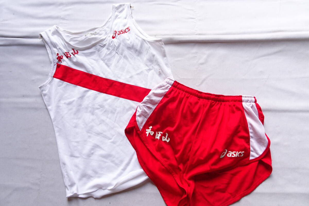 asics/アシックス/陸上ユニフォーム/上下セット/タンクトップ/ショートパンツ/ジョギング/スポーツ/白/ホワイト/赤/レッド/女子用(8/22R)