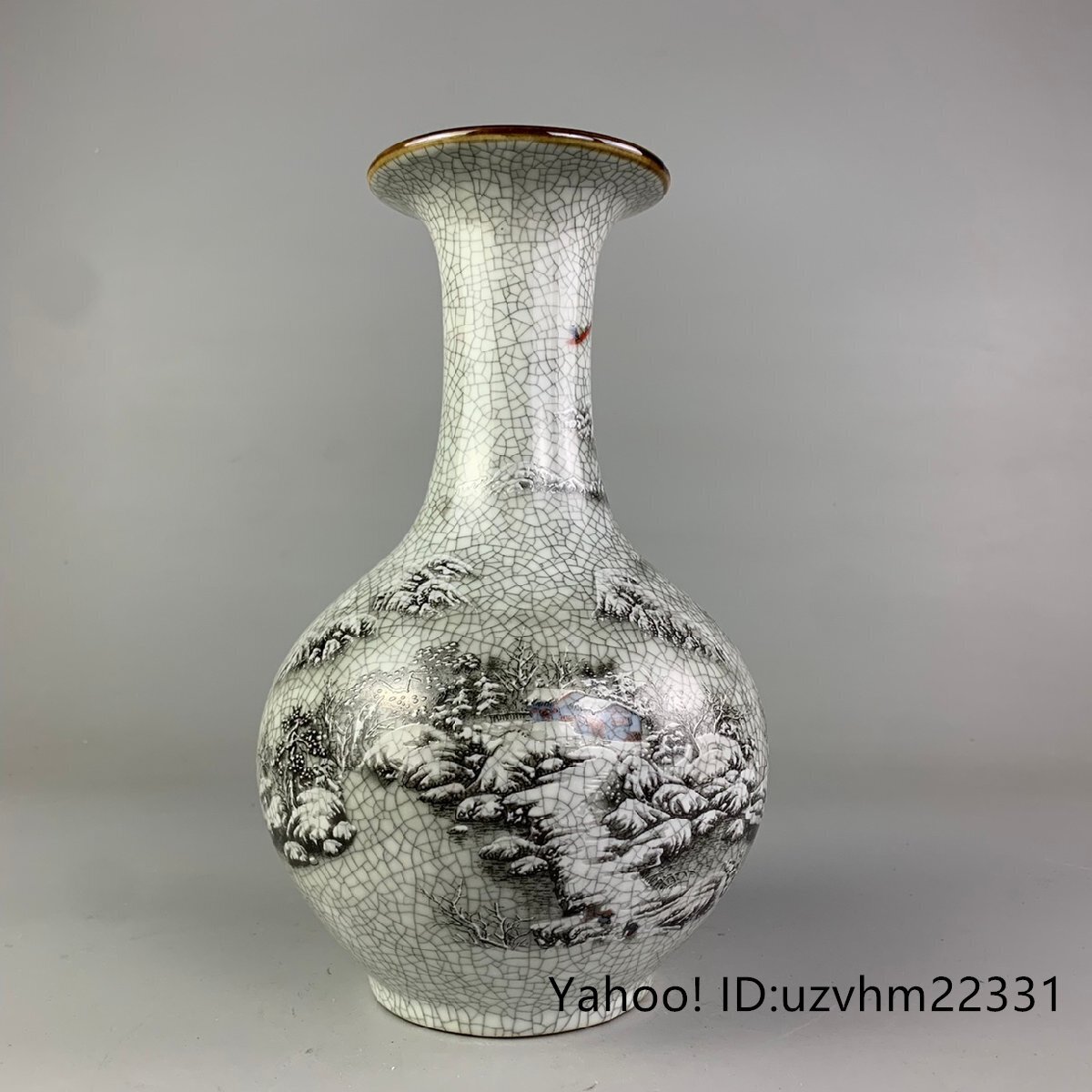 超美品! 大 粉彩 観賞 陶磁器 花瓶 白磁 雪景山水 中国 古美術 雪景図 磁器 置物 装飾 収蔵