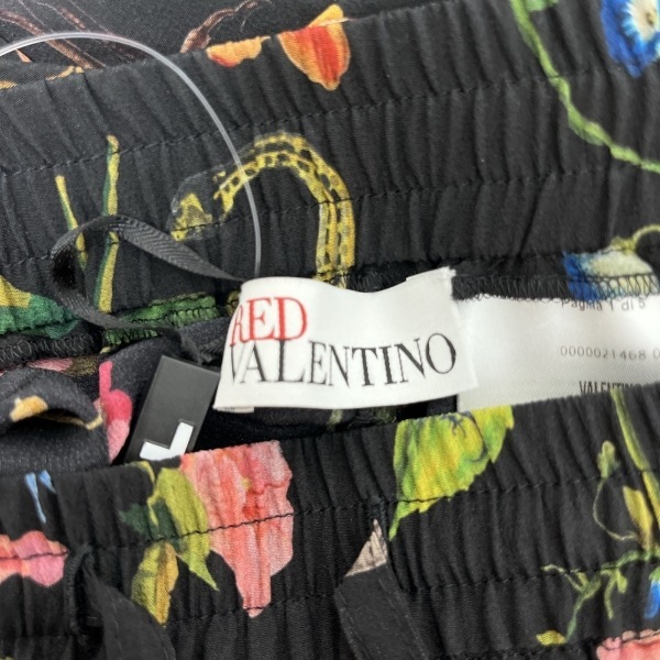  red Valentino RED VALENTINO pants size 40 M - black × multi lady's full length / silk / floral print / waist rubber / thin beautiful goods bottoms 