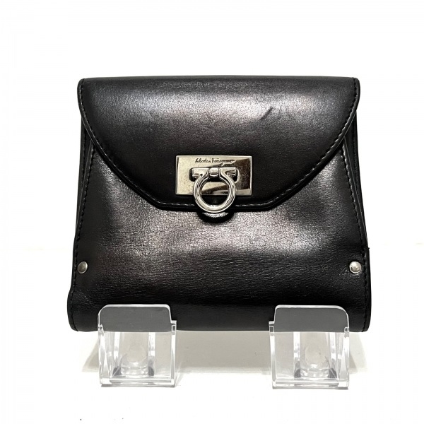 サルバトーレフェラガモ SalvatoreFerragamo Wホック財布 ガンチーニ レザー 黒 財布