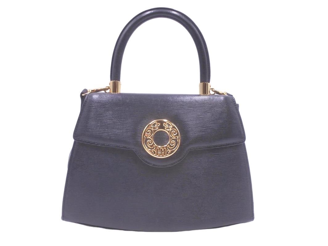 HANAE MORI ハナエモリ 2WAY ロゴ 金具 ハンド バッグ 黒 ■■◎ ☆ eha5 レディース