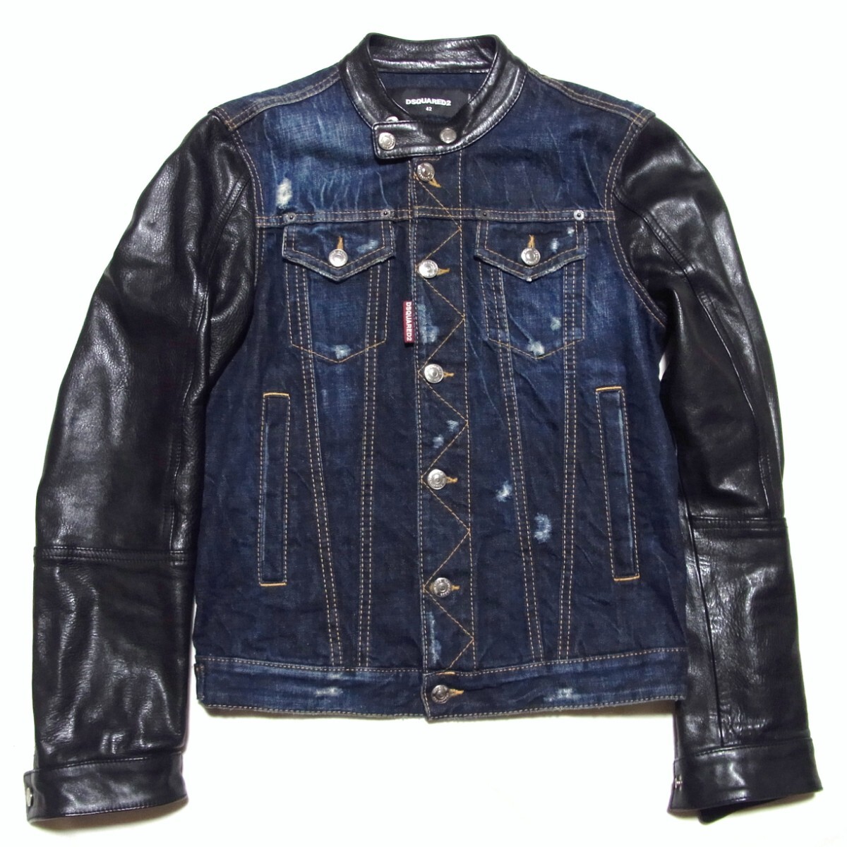 DSQUARED2 ディースクエアード 袖レザー ダメージ加工 デニム DSQUARED2 ディースクエアード 袖レザー ダメージ加工 デニム