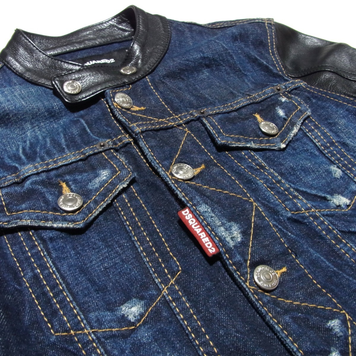 DSQUARED2 ディースクエアード 袖レザー ダメージ加工 デニム DSQUARED2 ディースクエアード 袖レザー ダメージ加工 デニム