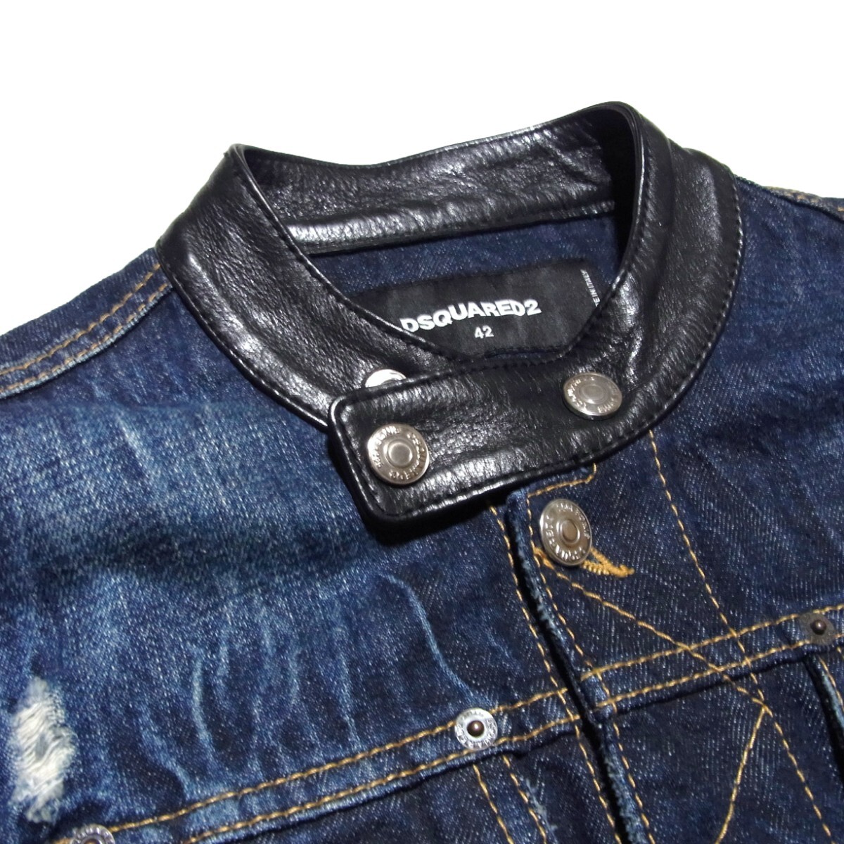 DSQUARED2 ディースクエアード 袖レザー ダメージ加工 デニム DSQUARED2 ディースクエアード 袖レザー ダメージ加工 デニム