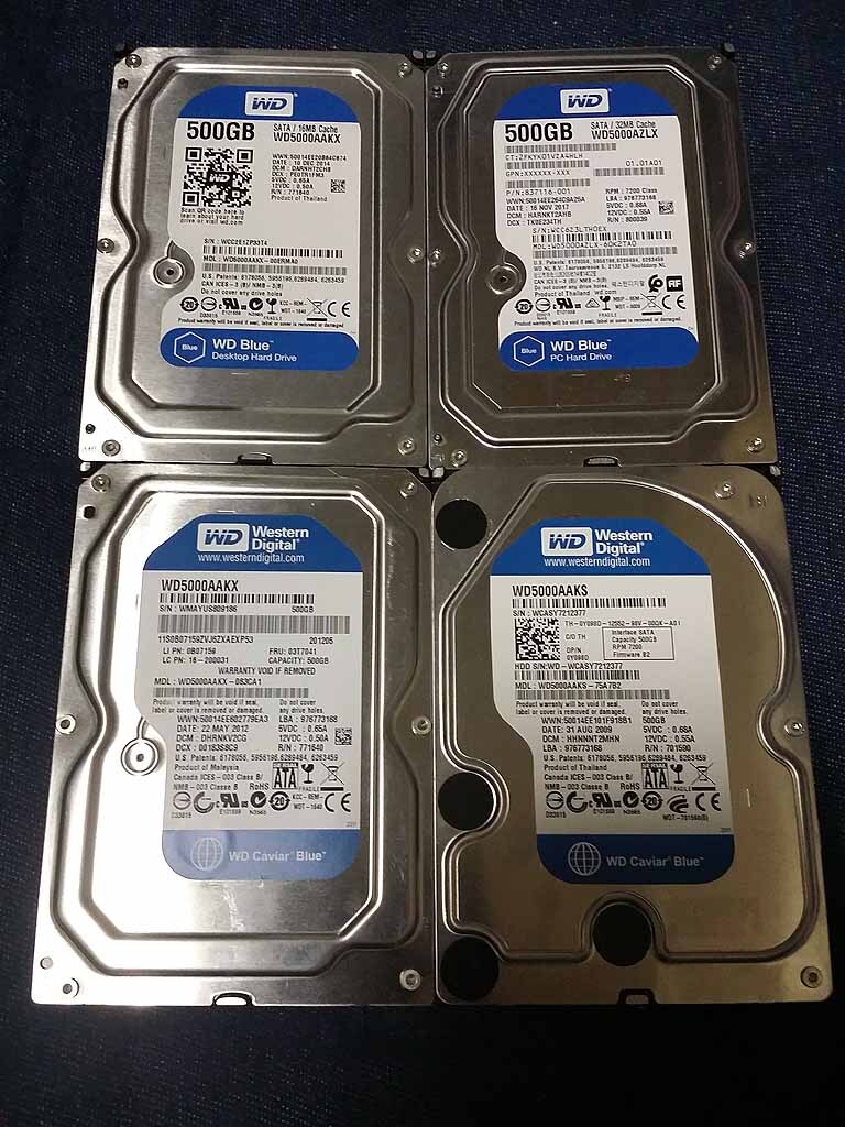 3.5インチ Western Digital(ウェスタンディジタル)製 500GB SATAハードディスク(HDD) 4個セット 計2TB 動作確認済