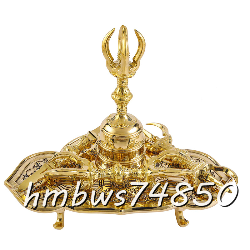 「密教法具 寺院仏具」平安型前具 金剛鈴 金剛盤 五鈷杵 三鈷杵 独鈷杵 5点セット 仏具 仏教 工芸品 真鍮製