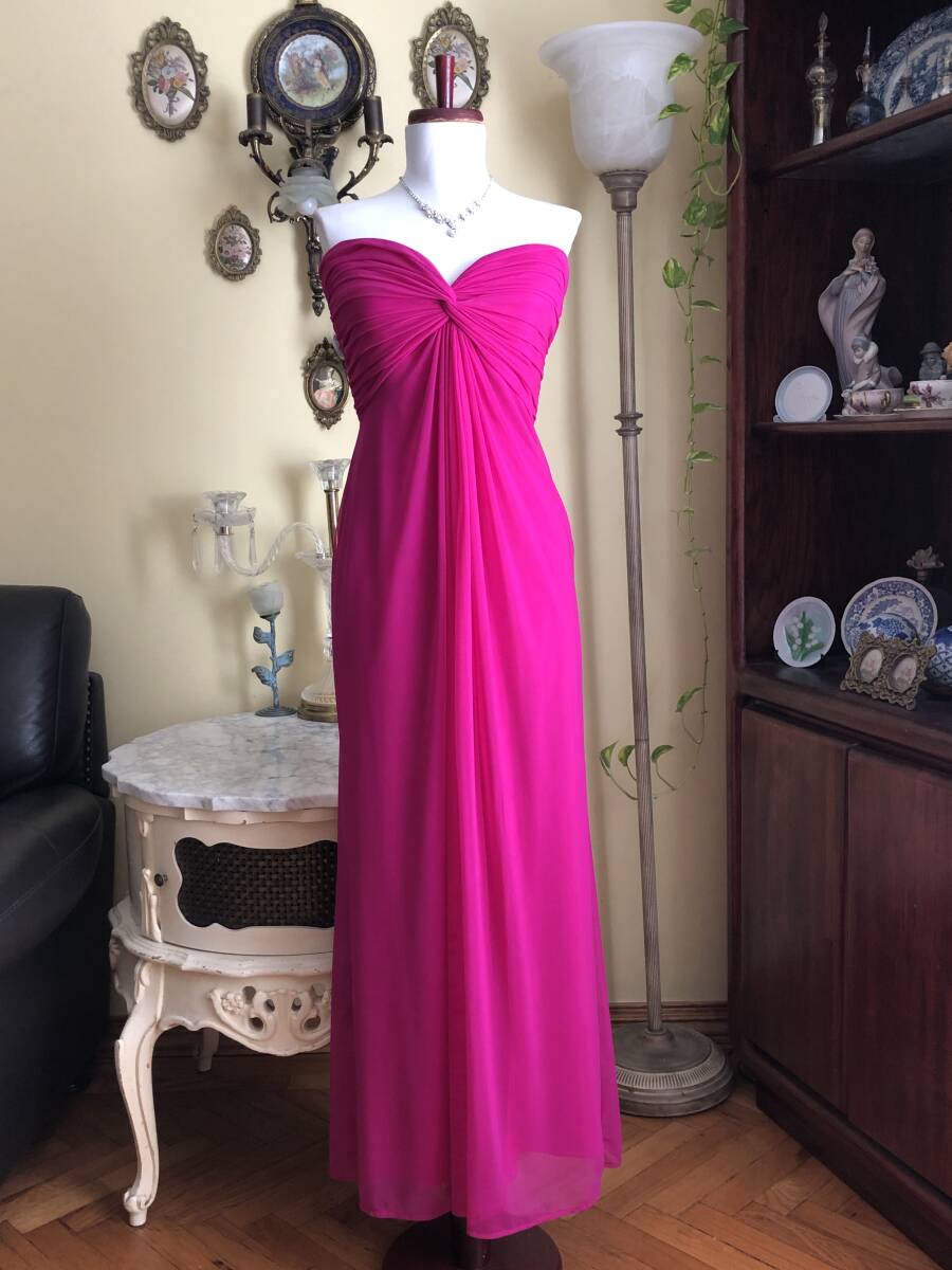 【TADASHI SHOJI/タダシショージ】美ツイストドレープ/ベアトップ/フーシャネットレース/イブニングドレス （US・Ｍ／９号Ｍ～11号）#451