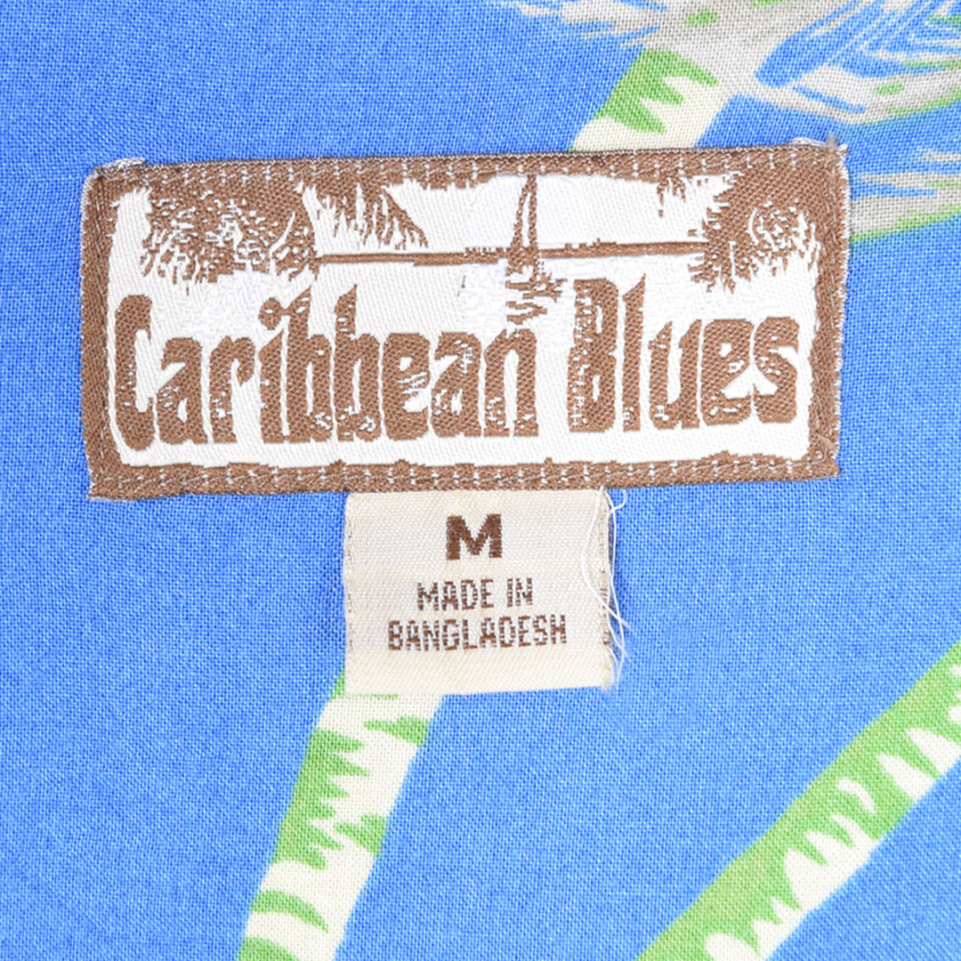 【送料無料】Caribbean Blues アロハシャツ レーヨン ハワイアンシャツ 開襟シャツ オープンカラーシャツ 青色ベース サイズM 古著 @CD0137