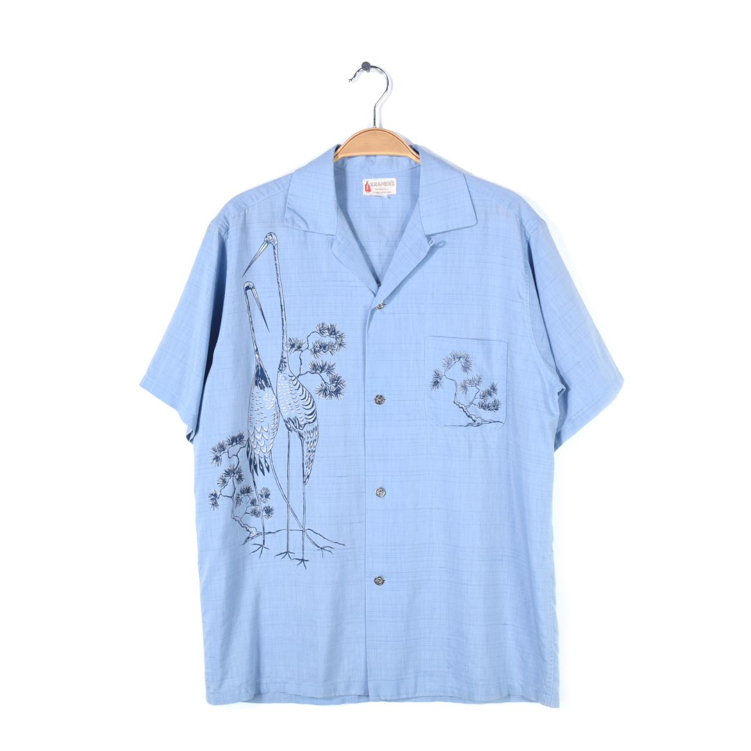 50s KRAMER'S HONOLULU 和柄 鶴 松 ヴィンテージシャツ 古銭 50s KRAMER'S HONOLULU 和柄 鶴 松 ヴィンテージシャツ 古銭