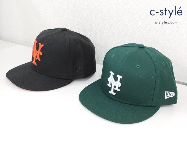 Y362a [セット] NEWERA ニューエラ キャップ 7・3/4 61.5cm ブラック グリーン NY ニューヨーク・ジャイアンツ 6パネル 計2点 | 帽子 Y