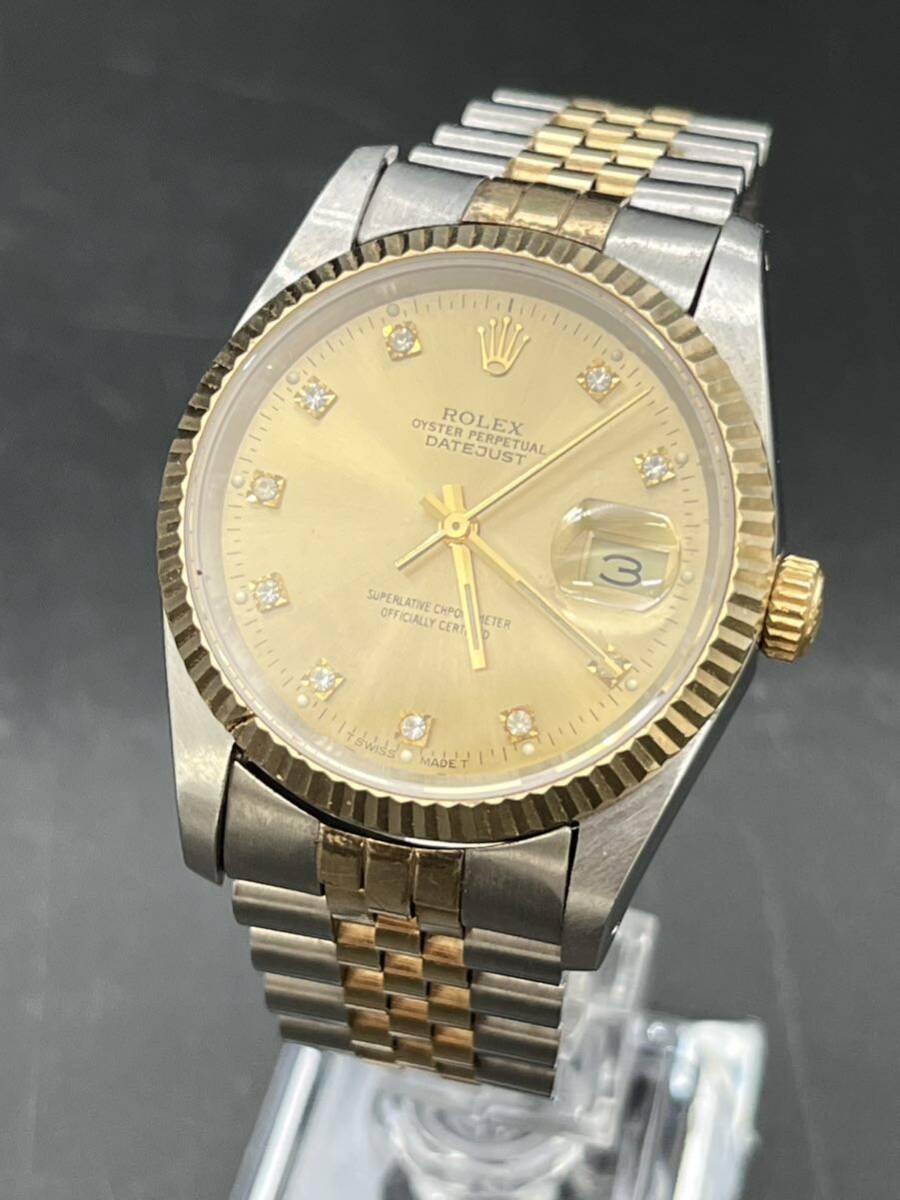 夏本 8月 No.5 ROLEX ロレックス デイトジャスト 16233 腕時計 ゴールド コンビ 文字盤 10P ダイヤ デイトジャスト 稼動品