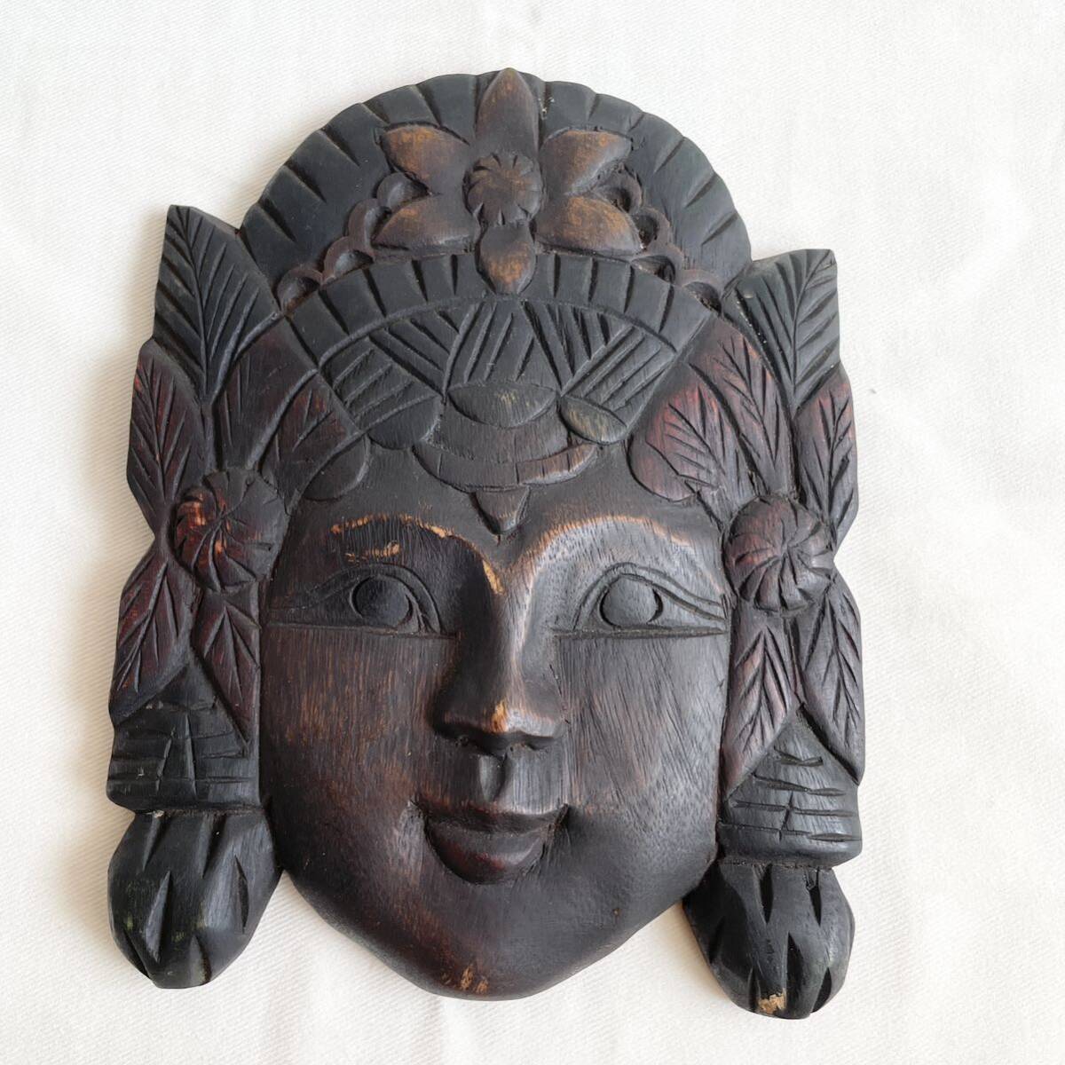 木彫 お面 マスク木彫面 彫刻 バリ インドネシア 女性モチーフ ビンテージ プリミティブアート